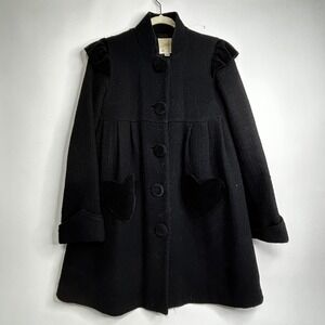 Erin Fetherston for Target Black Velvet Heart Accent Wool Blend Coat XS